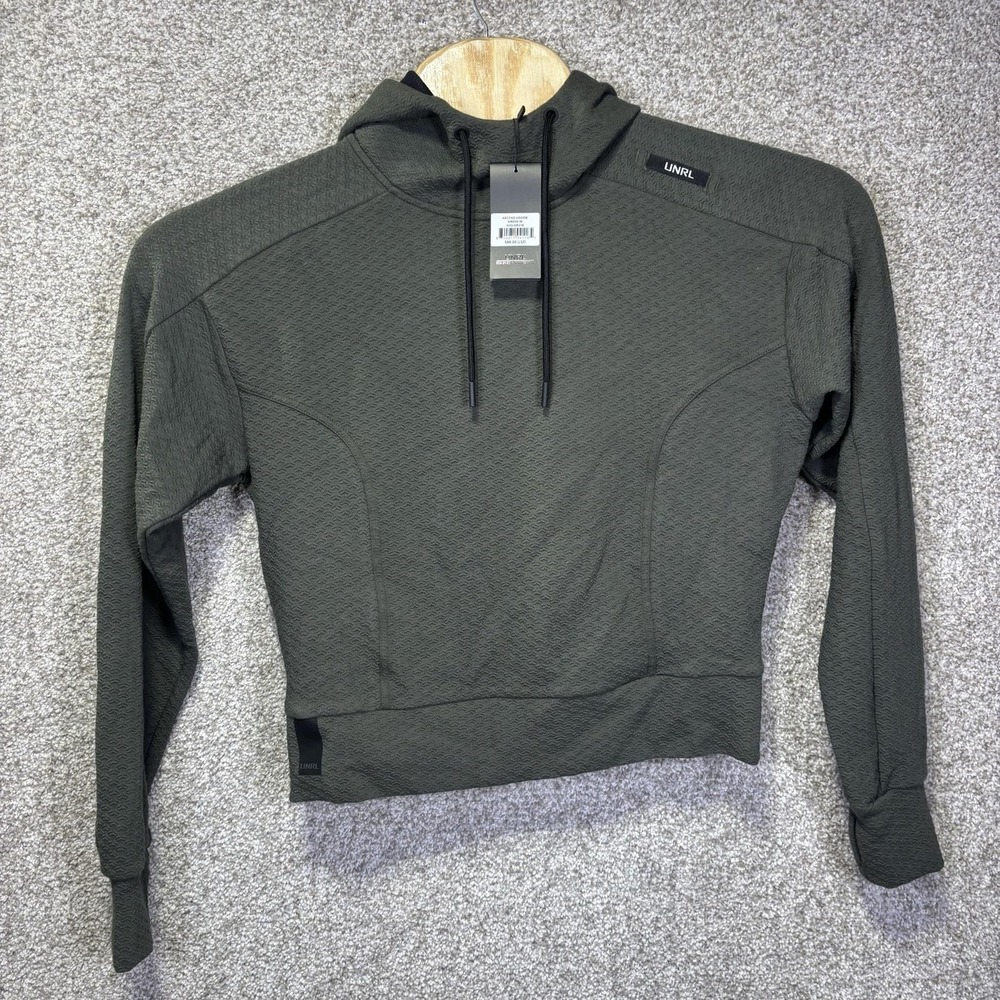 NWT UNRL Hoodie Womens Medium Green Ascend Grove Textured Stretch Sweatshirt